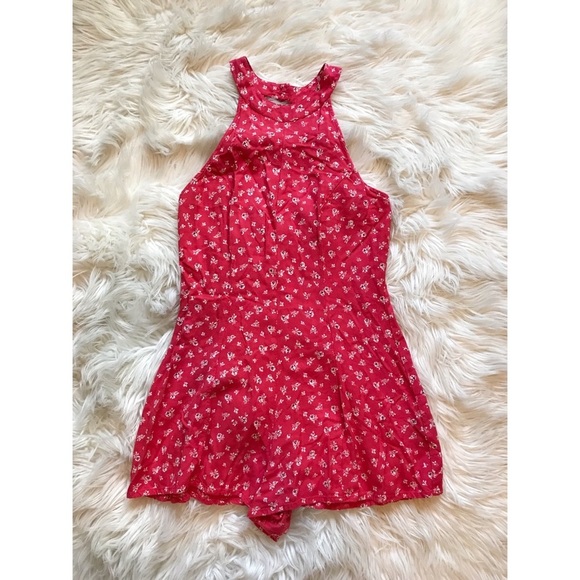 Kimchi Blue Red Floral Open Back Romper - Picture 1 of 6